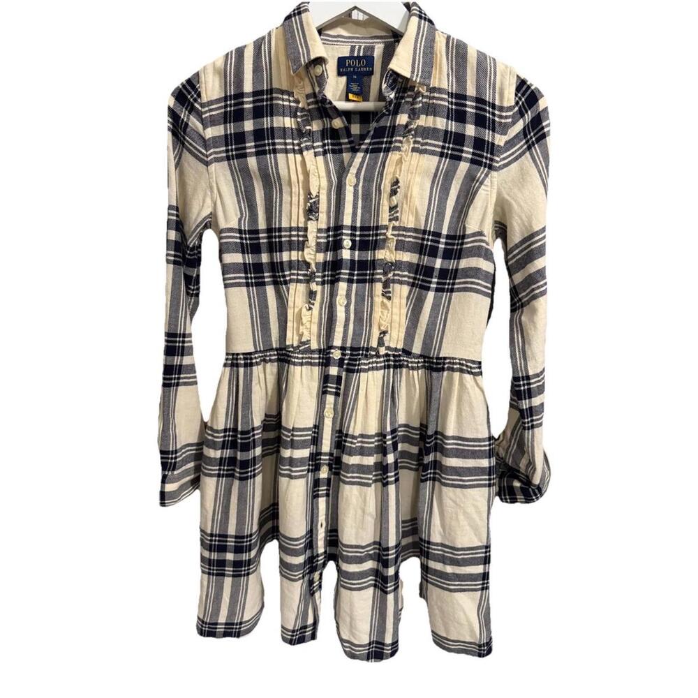 Polo Ralph Lauren Plaid Cotton Twill Shirtdress Long Sleeves Girls Size 14